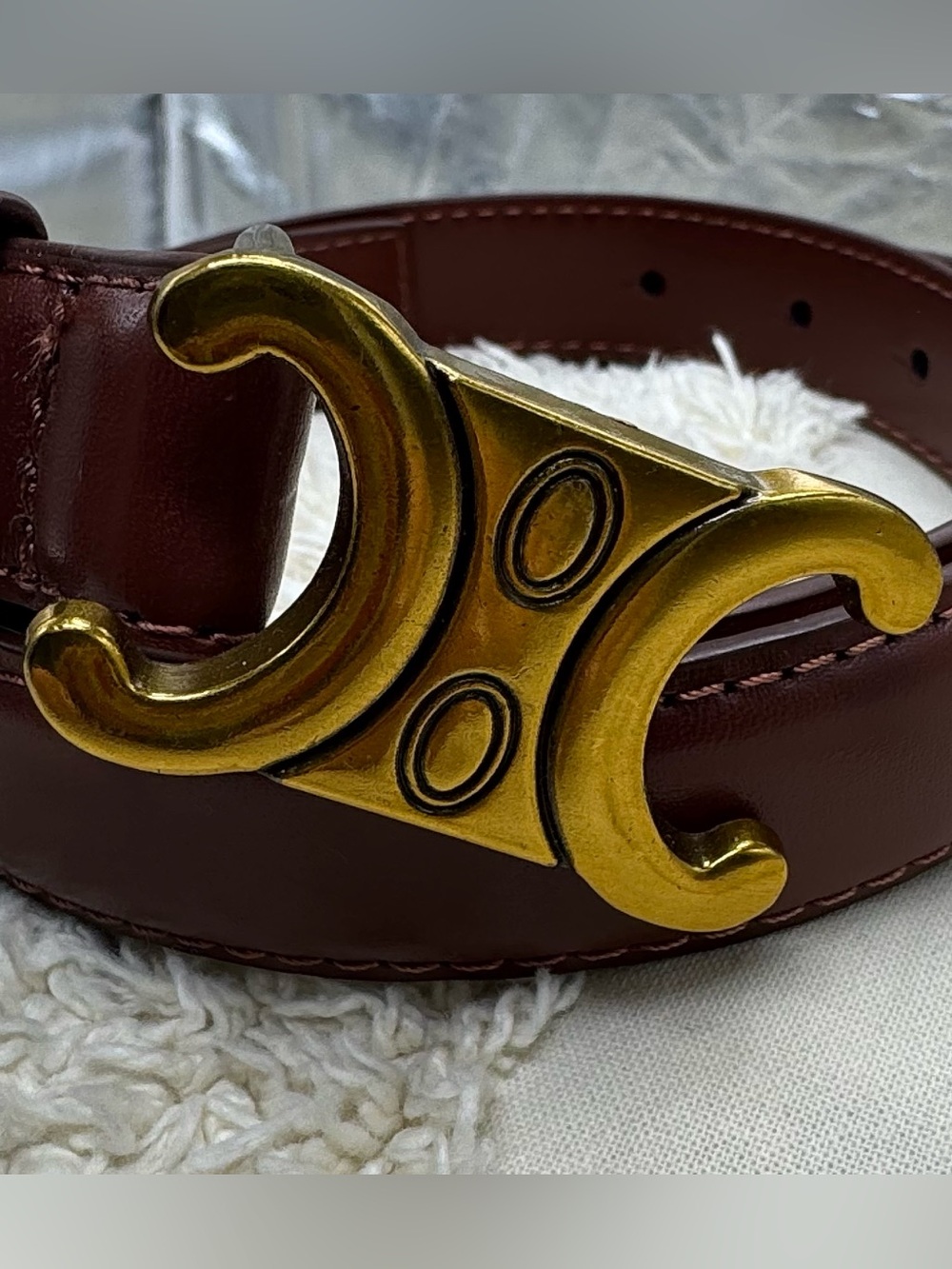 New Brown Faux Leather Belt Gold Statement Buckle